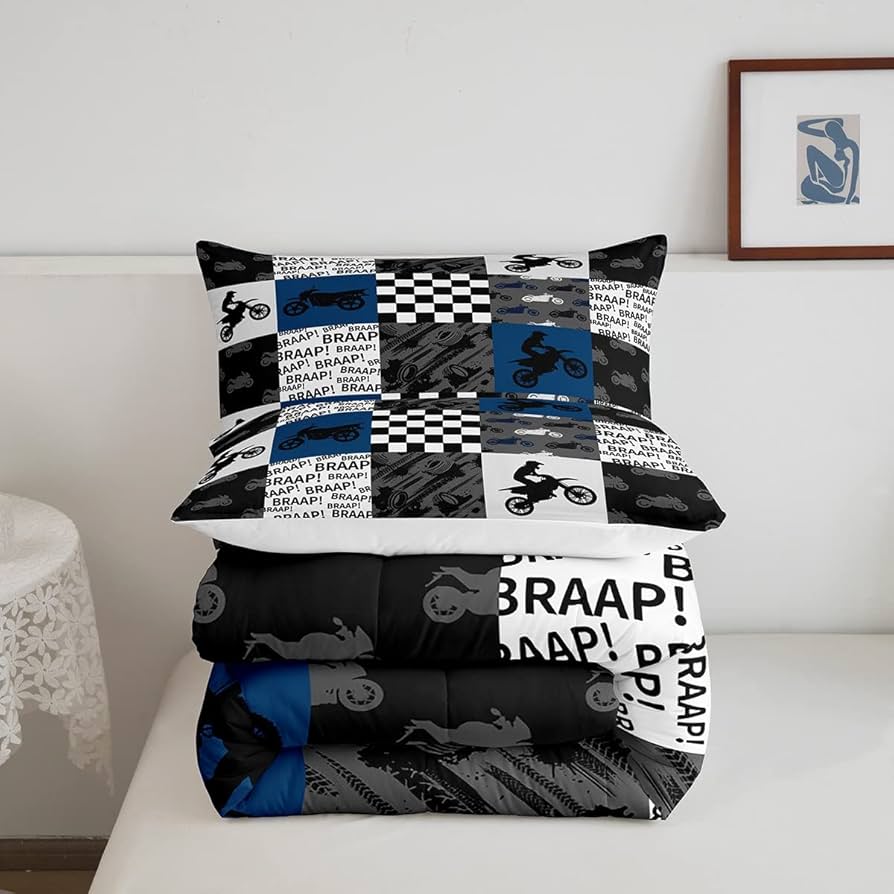 Amazon.com: Dirt Bike Comforter Set Queen Size Black Grey